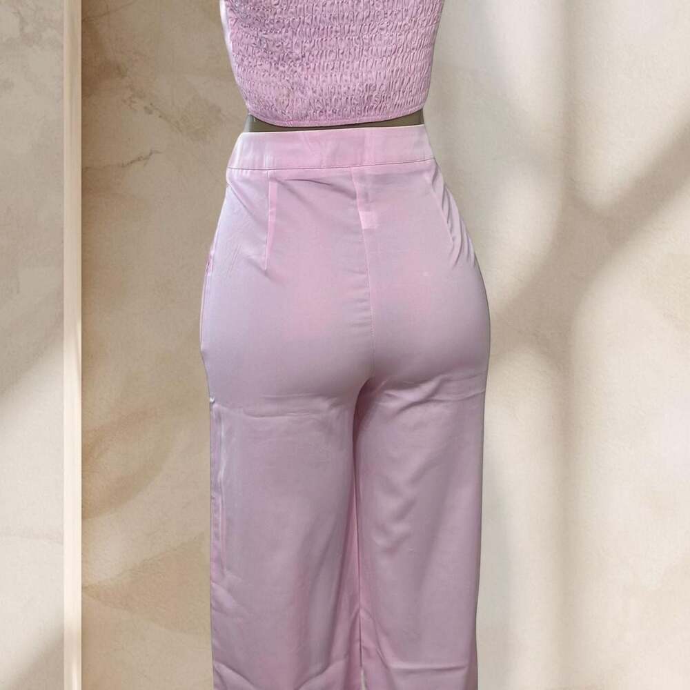 Pink Two Piece Set β Crop Top & High Waisted Pants Soft Girl Chic Outfit β§ L - Picture 4 of 4